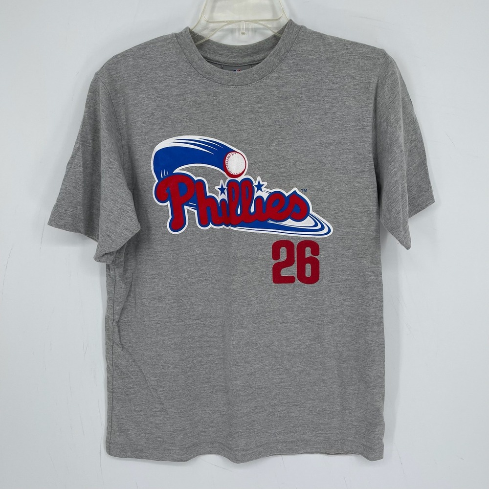 MLB Genuine Merchandise Boy's Gray Phillies Chase Utley 26 T-Shirt Size 14-16